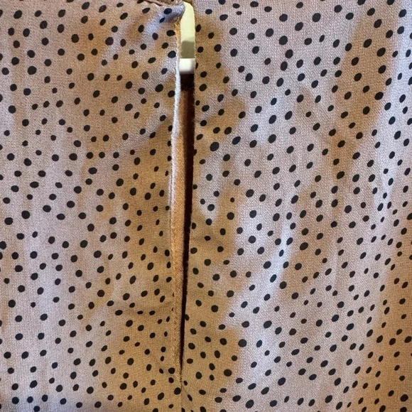 Mustard Seed High Neck Cinched Waist Tan Brown Polka Dot Ruffle Dress Sz M - Picture 8 of 10